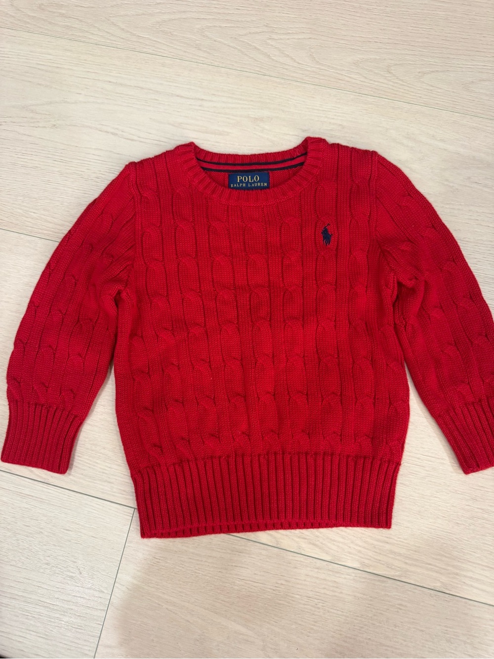Polo by Ralph Lauren Bright Red Cable Knit Crewneck Sweater | 2T
